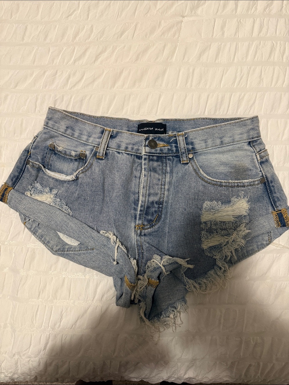 Mustard Seed Light Blue Distressed Denim Jean Shorts